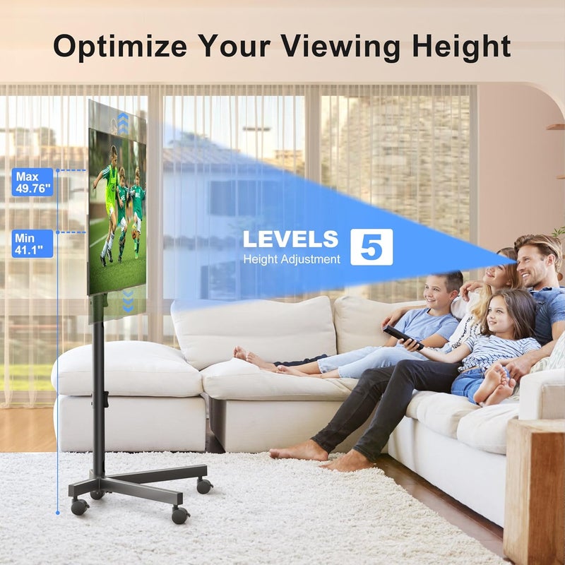 Xinlei Mobile TV Stand with Wheels for Most 21-60 Inch Flat/Curved Screens TVs, Height Adjustable Rolling TV Cart, up to 77 lbs, Max VESA 400x400, ML55SE - Image 5